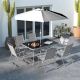 Huluwat Gray 8-Piece Metal Outdoor Dining Set with Table Umbrella, 6 Folding Chairs and Rectangle Dining Table Set for Patio S-P200932
