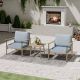 EGEIROSLIFE 3-Piece Aluminum Patio Conversation Set with Blue Cushions SF3-ZL-B1-HD4