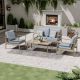 EGEIROSLIFE 4-Person Aluminum Outdoor Patio Conversation Set with Loveseat, Webbing Chair Back and Blue Cushions SF4-ZL-B1-HD4