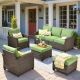 HOOOWOOO Marcia 5-Piece Wicker Modern Outdoor Patio Conversation Sofa Seating Set with Green Cushions HPRS905