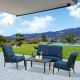 AUTMOON 4-Piece Patio Conversation Set Metal Outdoor Furniture, All-Weather Deep Seating Sofa Set with Blue Cushions W1859S00069