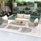 Unbranded 4-Piece Rope Patio Conversation Seating Set with Acacia Wood Table and Beige Thick Cushion OUT-D-261