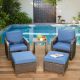 Buenaola Nyajiah 5-Piece Wicker Patio Conversation Set with Blue Cushions BuenhominoSW073