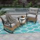 Unbranded 3-Piece Wicker Patio Conversation Set with Grey Cushions, Rocking Chairs and Table OUT-D-276