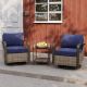 EAGLE PEAK 3-Piece Wicker Outdoor Rocking Chair Patio Conversation Set Swivel Chairs with Blue Cushions and Side Table EP-FNY-AF-Y02