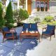 ANGELES HOME 4-Piece Acacia Wood Patio Conversation Set with Zippered Navy Cushions and Rattan Seat Back SA68-9HW969NY+