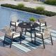 PHI VILLA 5-Piece Black Metal Patio Outdoor Dining Set with Round Table and Woven Rope Chair with Beige Cushions THD5-409471