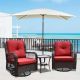 Unbranded 3-Piece Brown Wicker Patio Conversation Set with Swivel Rocking Chairs and Coffee Table with Red Cushions OUT-D-323