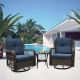 Unbranded 3-Piece Brown Wicker Patio Conversation Set with Swivel Rocking Chairs and Coffee Table with Navy Blue Cushions OUT-D-324