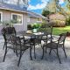 Nuu Garden Black with Gold-Painted Edges 5-Piece Cast Aluminum Round Outdoor Dining Set with 2.24 in. Umbrella Hole SCD003-T03A