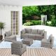 Sudzendf 7-Piece Wicker Outdoor Patio Conversation Set with Gray Cushions and Glass Coffee Table 3999QBJTGY