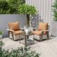 INMITOM 3-Piece Patio Wicker Conversation Set with Tan Cushions and Side Table - Swivel, Rock, and Relax in Style HD1-A-M50-TAN