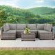 Unbranded 7-Piece Wicker Patio Conversation Set with Gray Cushion, Modular Outdoor Sectional Patio Furniture Set Outdoor Set-29