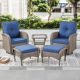 Gymojoy Carlos Gray 5-Piece Wicker Patio Conversation Set Outdoor Swivel Chair Set with Ottomans with CushionGuard Blue Cushions GM-KWGY204060-1