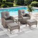 Gymojoy Carlos Gray 5-Piece Wicker Patio Conversation Set Outdoor Swivel Chair Set with Ottomans with CushionGuard Gray Cushions GM-KWGY204060-3