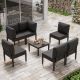 Halmuz 7-Piece Black Metal Patio Conversation Set with Black Cushions, Coffee Table 7S-Metal-Black