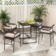 Costway 5-Piece Wicker Outdoor Dining Set with Polywood Tabletop and Beige Cushions HCST03317