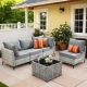 HOOOWOOO Holston 5-Piece Wicker Modern Outdoor Patio Conversation Sofa Sectional Set with Dark Grey Cushions HSKT205