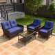 EAGLE PEAK 4-Piece Brown Patio Outdoor Furniture Wicker Conversation Set with Blue Cushions, 1-Loveseat, 2-Chairs and Coffee Table EP-FCA-A-Z02