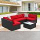 Unbranded 7-Piece Wicker Patio Conversation Set with Red Cushions, Tempered Glass Coffee Table W1703S