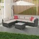 TIRAMISUBEST TD Garden 7-Piece Wood Patio Conversation Set with CushionGuard Beige Cushions 199891892