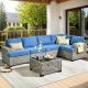 OVIOS Tiberte Gray 6-Piece Wicker Patio Conversation Seating Set with Diamond Blue Cushions TBSS506