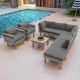 Unbranded 9-Piece Patio Rattan Furniture Set, Outdoor Conversation Set With Acacia Wood Legs and Coffee Table, with Gray Cushion QQ-FF201208AAE