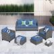 XIZZI Victoria Gray 5-Piece Wicker Outdoor Patio Conversation Seating Sofa Set with Denim Blue Cushions GRS305DB