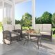 INMITOM 4-Piece Patio Wicker Conversation Set with Beige Cushions and Side Table HD1-M54A+M59A*2