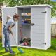 BTMWAY 4.4 ft. W x 2.2 ft. D Plastic Storage Shed Outdoor Storage Cabinet with Floor and 2-Foldable Shelves (10 sq. ft.) CXX-GOROS005GY-PlasticShed01