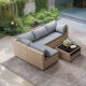 Runesay Beige 5-Piece Wicker Patio Conversation Set with Grey Cushions GW26
