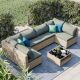 Runesay Beige 7-Piece Wicker Patio Conversation Set with Grey Cushions GW28