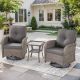 Opohoro PlainCurve 3-Piece Gray Wicker Swivel Outdoor Rocking Chairs Patio Conversation Set with Olefin Gray Cushions TG-KWGY2060-3