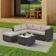 Unbranded Outdoor, PE Wicker Patio Conversation Set, 4 Set Wicker Furniture With Beige Cushion, Tempered Glass Coffee Table XJ-W1703S00017