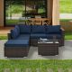 Unbranded PE Wicker Patio Conversation Set, Outdoor, 4 Set Wicker Furniture With Blue Cushion, Tempered Glass Coffee Table XJ-W1703S00018