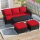 JOYSIDE 4-Piece Wicker Outdoor Patio Conversation Set with Red Cushions and Ottoman MA011MA012D-M77