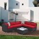 Unbranded Patio Furniture, Dark Gray 7-Piece Outdoor Wicker Patio Conversation Set with Red Cushions and Glass Coffee Table XJ-W1703S00034