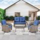 Gymojoy Carlos Gray 5-Piece Glider Set Wicker Patio Conversation Set Outdoor Swivel Chair Set with Blue CushionGuard Cushions GM-KWGY122050-1