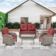 Gymojoy Carlos Gray 5-Piece Glider Set Wicker Patio Conversation Set Outdoor Swivel Chair Set with Red CushionGuard Cushions GM-KWGY122050-5