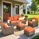 OVIOS Pirani Brown 5-Piece Wicker Outdoor Patio Conversation Seating Set with Orange Red Cushions PPRS805