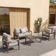 AURA OUTDOOR Outdoor 4-piece Aluminum Patio Conversation Sets Outdoor Furniture with Coffee Table and Gray Cushions SAS001-GY