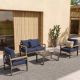 AURA OUTDOOR Outdoor 4-piece Aluminum Patio Conversation Sets Outdoor Furniture with Coffee Table and Dark Blue Cushions SAS001-BU