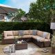 ELPOSUN Brown 7-Piece Wicker Patio Conversation Set with Beige Cushions HDNBCS018KKFS