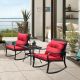 domi outdoor living 3-Piece Red Outdoor Rocking Chair Set with Cushions and Tempered Glass Table, Handwoven PE Wicker, Weather-Resistant LCCR0433A-R-D