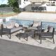 Daheat 4 Pieces Sling Outdoor Furniture Set in Grey with Tempered Glass Table, 2 Single-Sofa, 1 Loveseat and Thick Cushions PW-FASTPF05GR