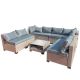Tenleaf 9-Piece khaki Wicker Patio Conversation Set with Water Resistant Gray Thick Cushions FCBF14-60