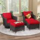JOYSIDE 4-Piece Wicker Outdoor Pation Conversation Swivel Rocking Chair Set and Ottomans with Red Cushions 2MA01MA012B-RED