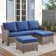 Buenaola Nyajiah 3-Piece Wicker Patio Conversation Set with Blue Cushions BuenaolaSW099