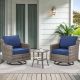 Buenaola Nyajiah 3-Piece Wicker Patio Conversation Set with Blue Cushions BuenaolaSW101