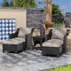 JOYSIDE 5-Piece Wicker Outdoor Patio Conversation Set with Swivel Rocking Chair, Side table, Ottomans and Beige Cushions 2MA01MA012C-M86
